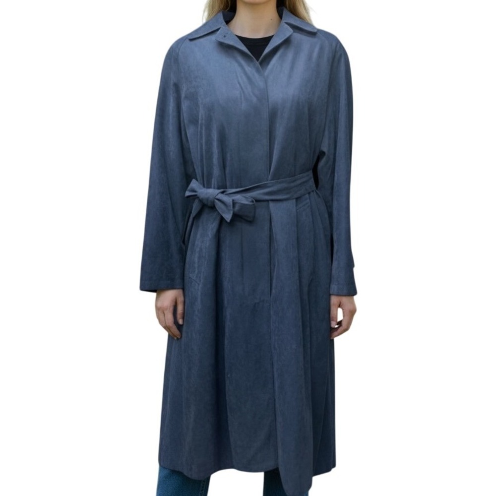 London Fog Navy Trench Coat With Zip Out Lining and Concealed Buttons Size M Pet